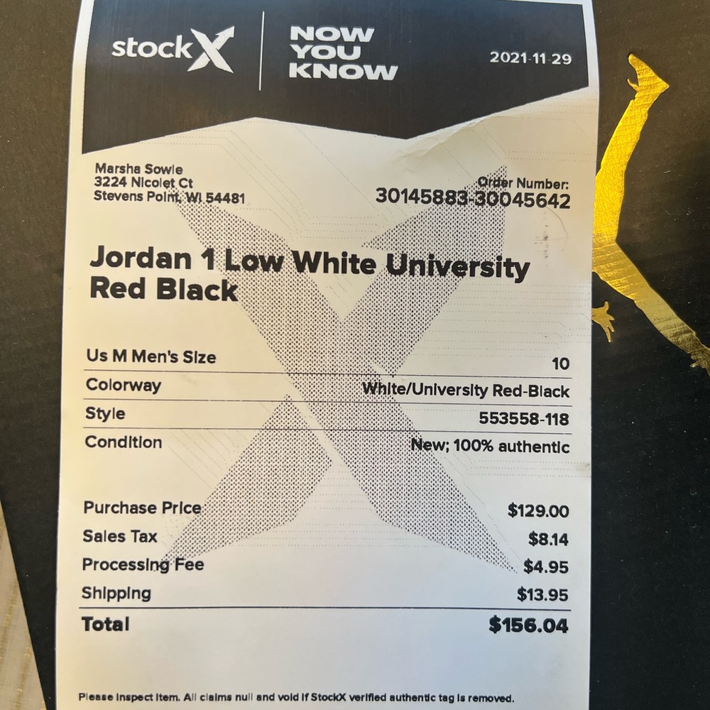 Men’s size 10 Nike Air Jordan 1 Low. White, black and red. Worn twice. - Picture 4 of 5